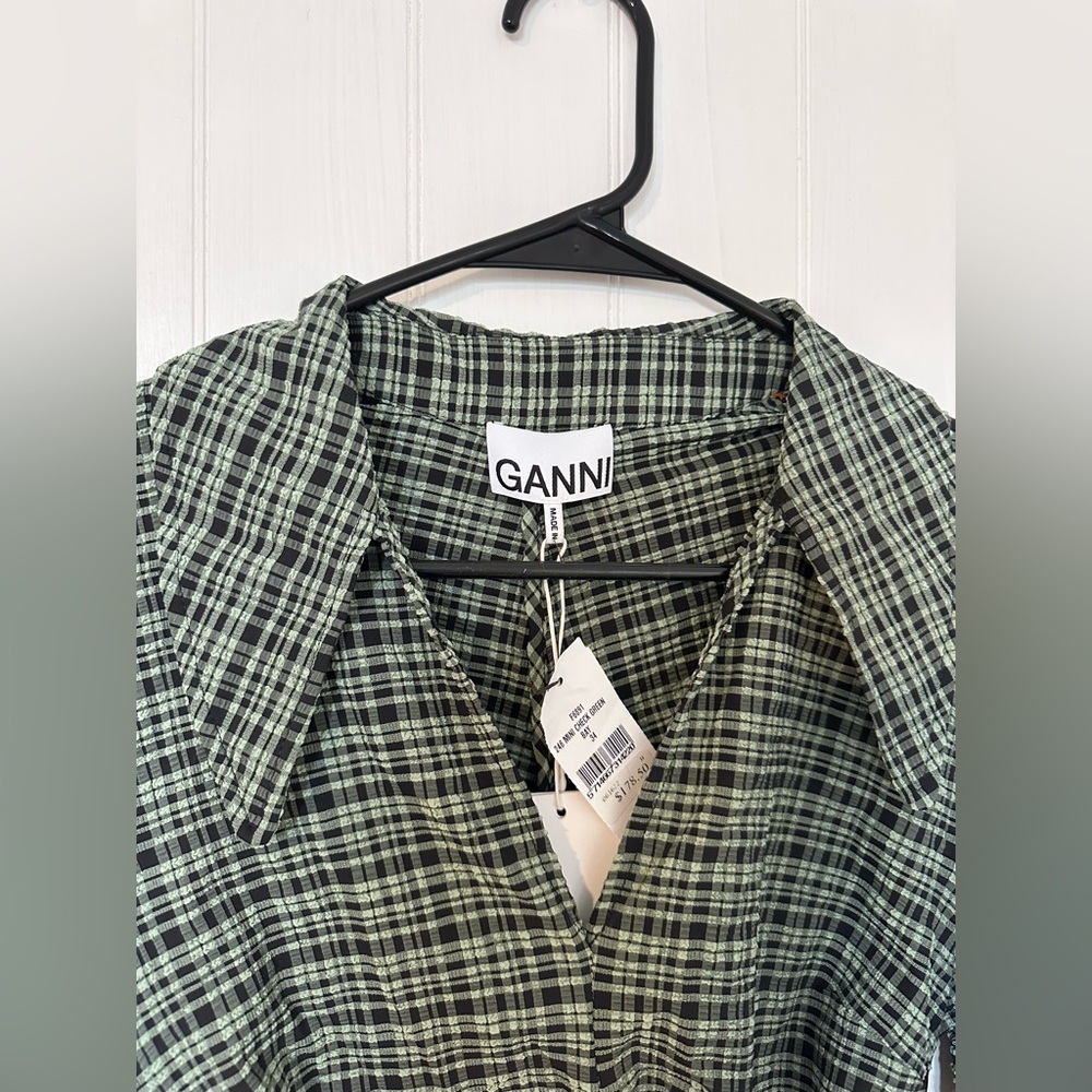 NWT ‘GANNI’ Green and Black Ruched Dress